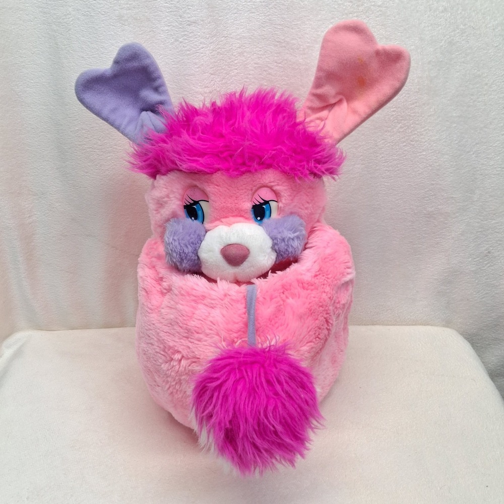 Vtg 1985 Mattel Pink Party Popple Plush Toy 15" Retired Purple Cheeks READ